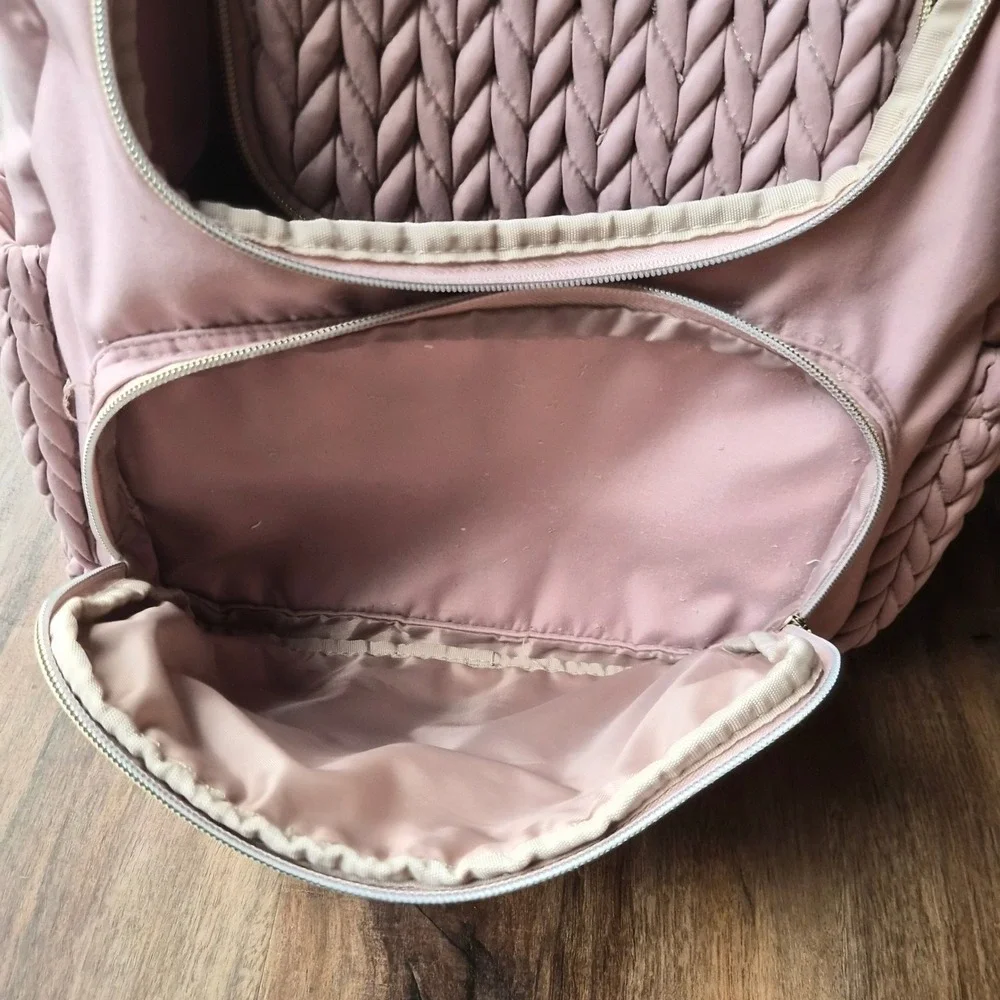Mommore Diaper Bag Backpack Pink Braided Quilted Travel Bag Puffy Changing Pad